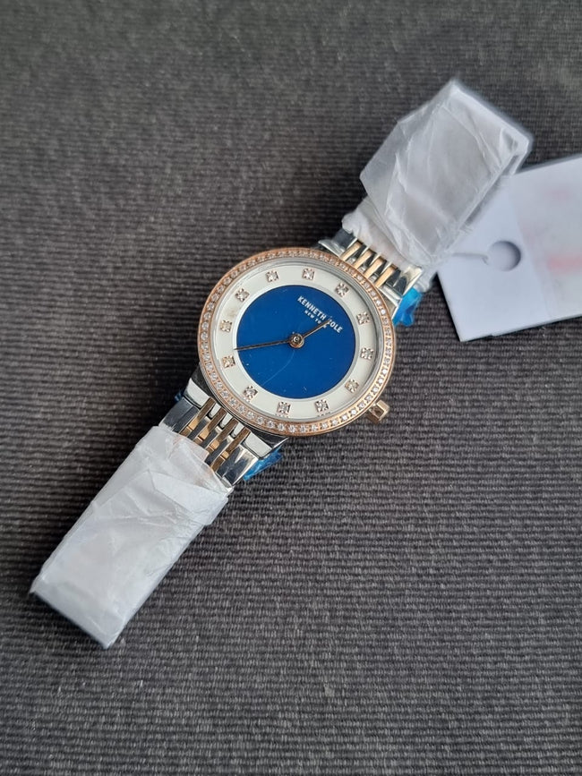 Kenneth Cole Ladies  Blue And White Dial Rose Gold And Silver Chain Hover Image
