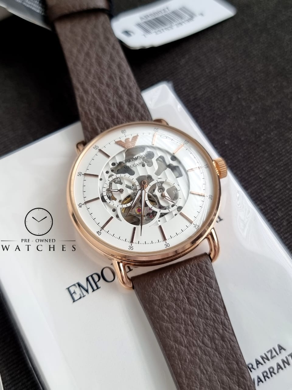 Emporio Armani Men’s Automatic Leather Strap White Dial 43mm Watch AR60027