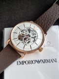 Emporio Armani Men’s Automatic Leather Strap White Dial 43mm Watch AR60027