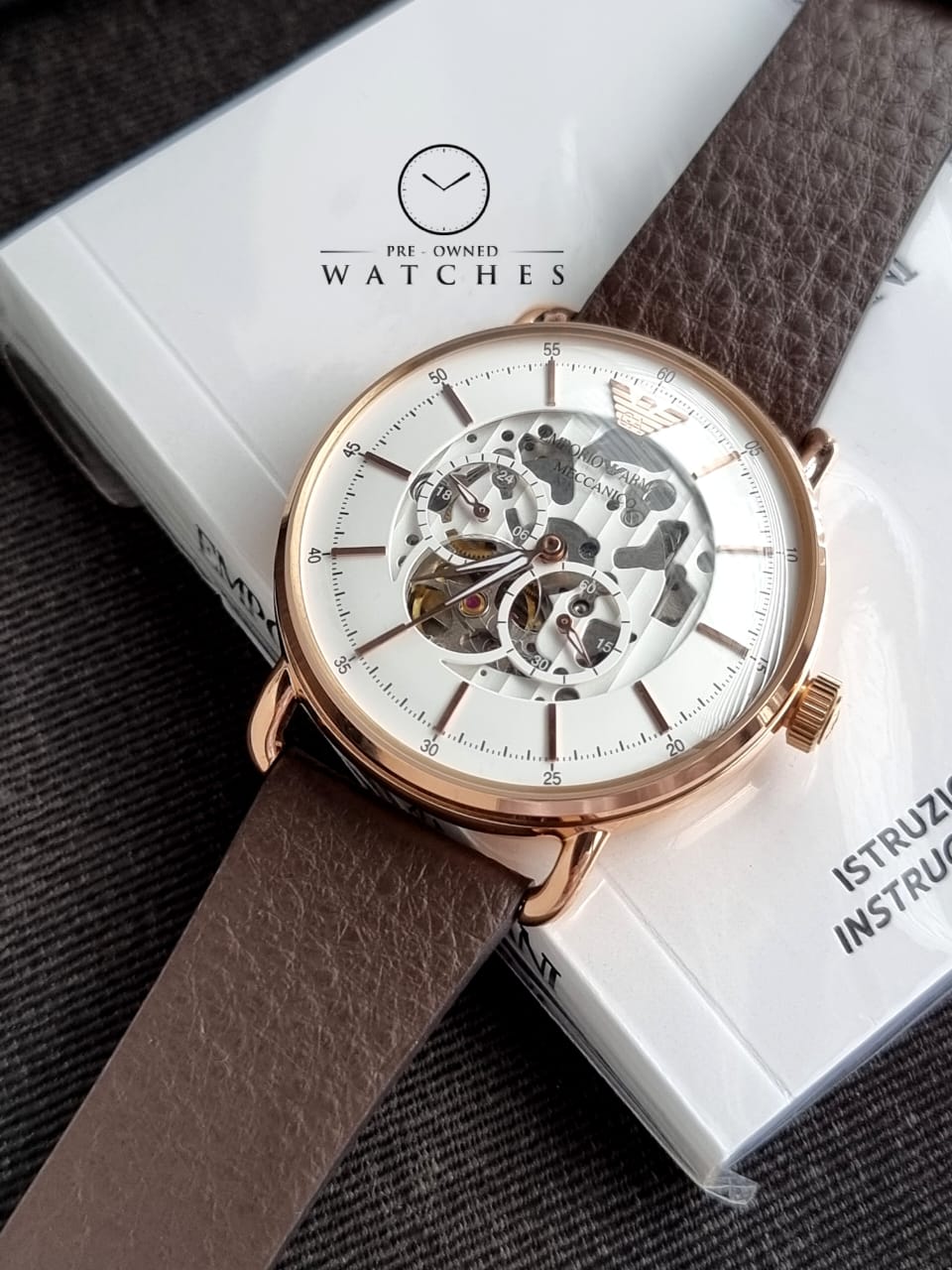 Emporio Armani Men’s Automatic Leather Strap White Dial 43mm Watch AR60027