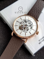 Emporio Armani Men’s Automatic Leather Strap White Dial 43mm Watch AR60027