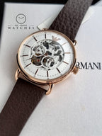 Emporio Armani Men’s Automatic Leather Strap White Dial 43mm Watch AR60027