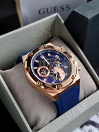 GUESS US Men's Rose Gold-Tone and Black Multifunction Watch