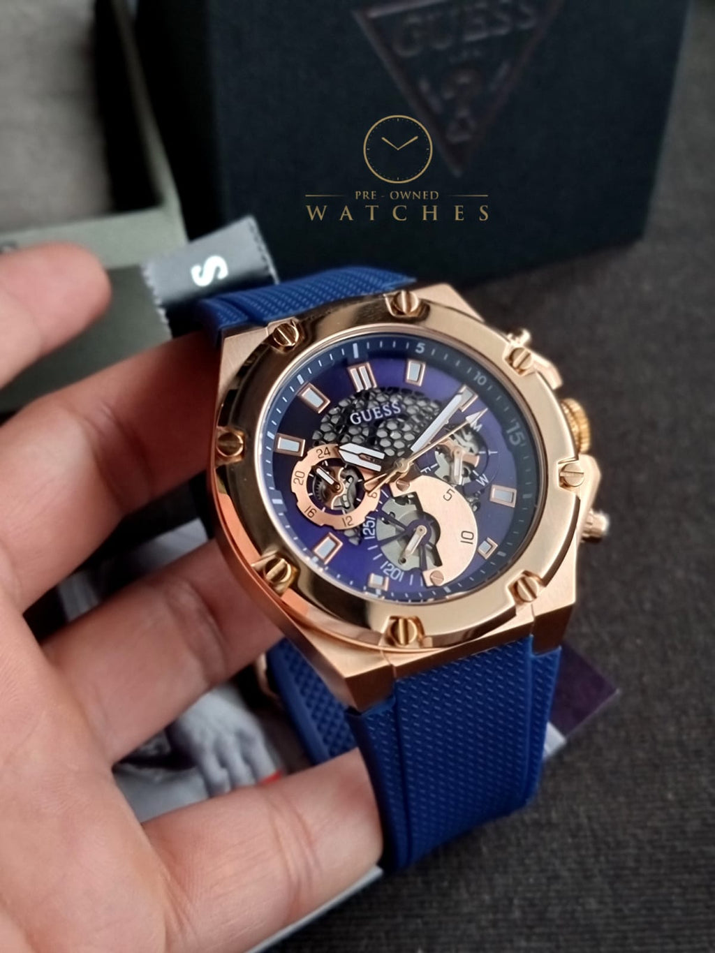 GUESS US Men's Rose Gold-Tone and Black Multifunction Watch