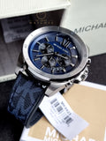 Michael Kors Men’s Quartz Blue Silicone & Leather Strap Blue Dial 45mm Watch MK8923