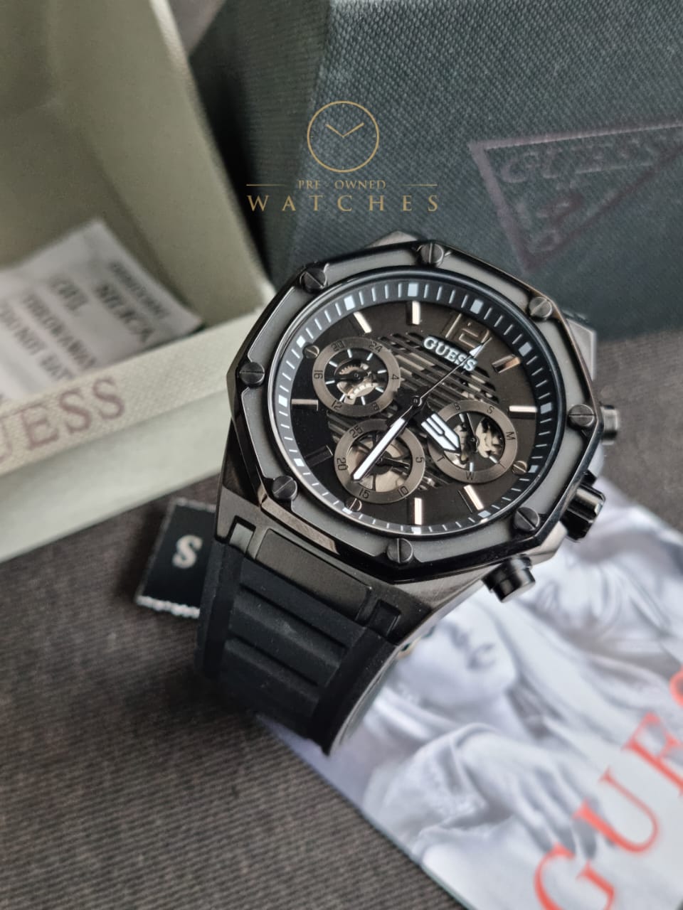 Guess Men’s Quartz Black Silicone Strap Black Dial 44mm Watch GW0263G4