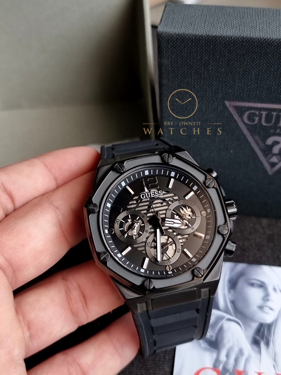 Guess Men’s Quartz Black Silicone Strap Black Dial 44mm Watch GW0263G4