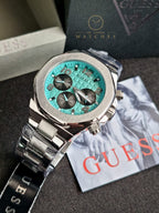 Guess Men’s Quartz Silver Stainless Steel Sky Blue Dial 46mm Watch GW0489G3