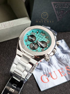 Guess Men’s Quartz Silver Stainless Steel Sky Blue Dial 46mm Watch GW0489G3