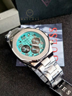 Guess Men’s Quartz Silver Stainless Steel Sky Blue Dial 46mm Watch GW0489G3