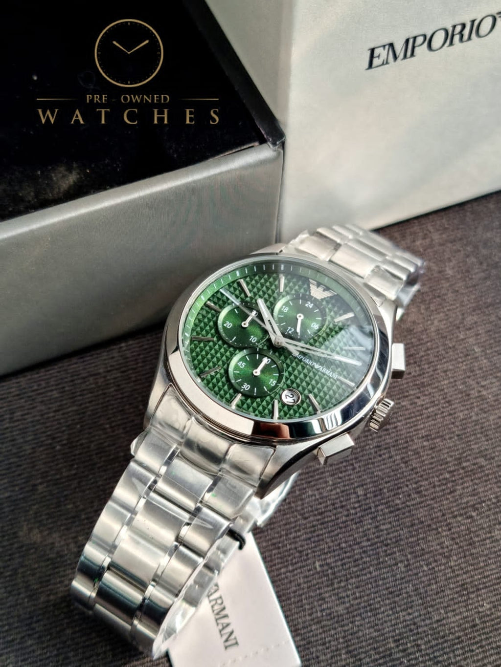 Emporio Armani Men's Stainless Steel Chronograph Dress Watch with Steel or Leather Band