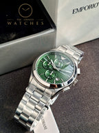 Emporio Armani Men's Stainless Steel Chronograph Dress Watch with Steel or Leather Band