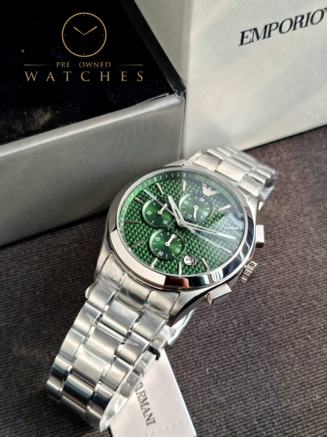 Emporio Armani Men's Stainless Steel Chronograph Dress Watch with Steel or Leather Band