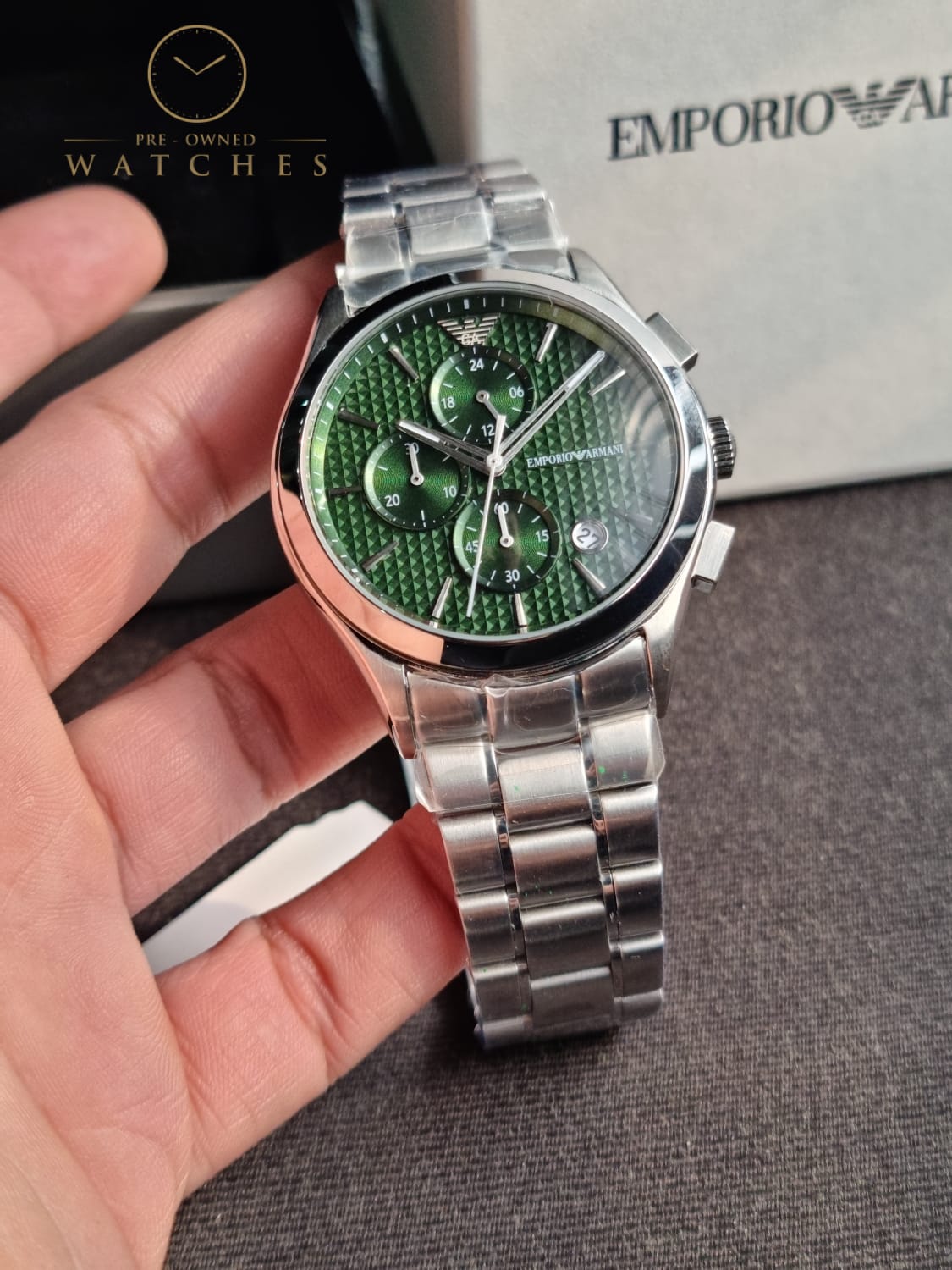 Emporio Armani Men's Stainless Steel Chronograph Dress Watch with Steel or Leather Band