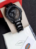 Fossil Women's Riley Quartz Stainless Steel Multifunction Watch, Color: Black Glitz (Model: ES4519)