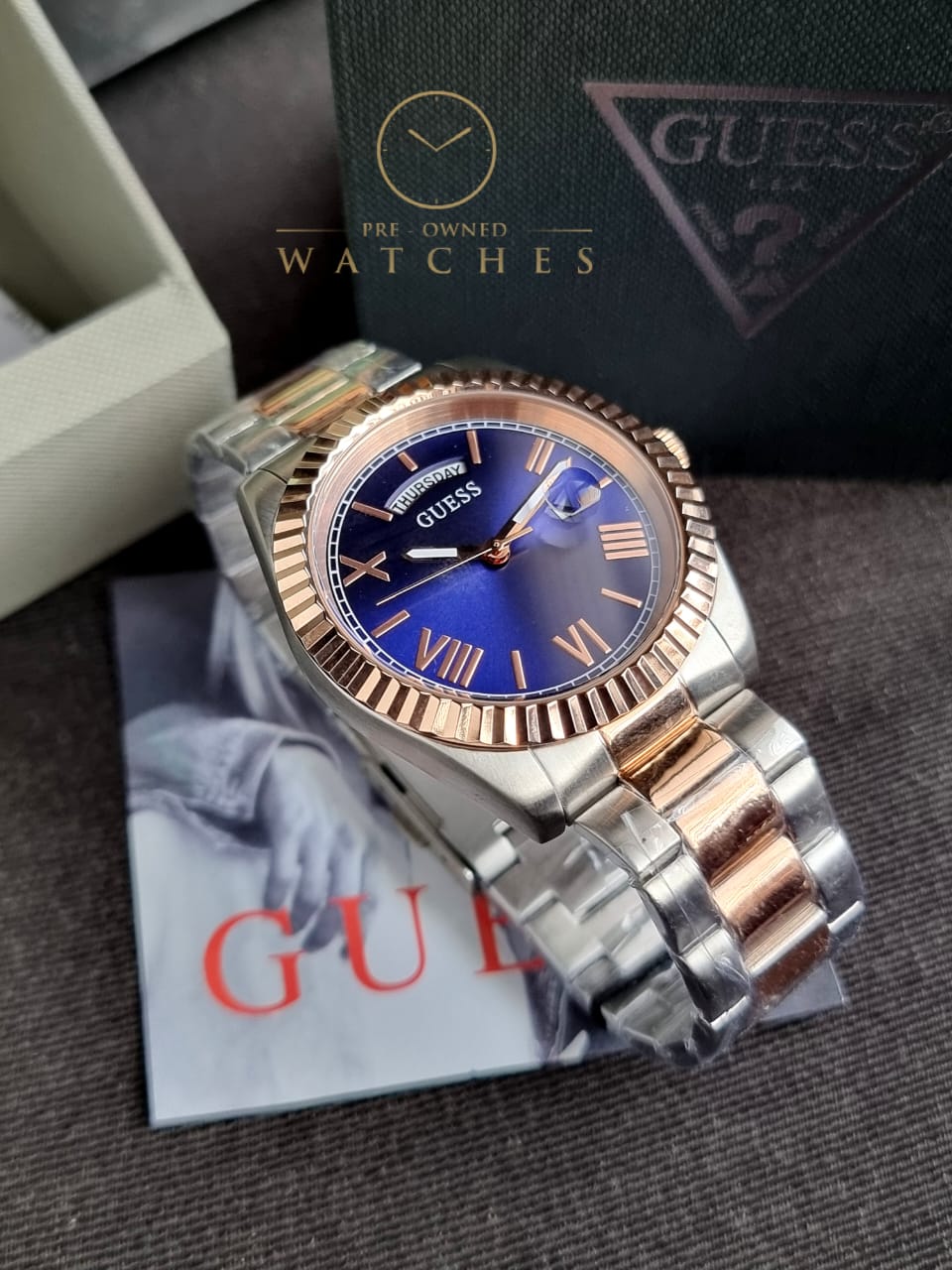 Guess Men’s Quartz Two Tone Stainless Steel Blue Dial 42mm Watch GW0265G12