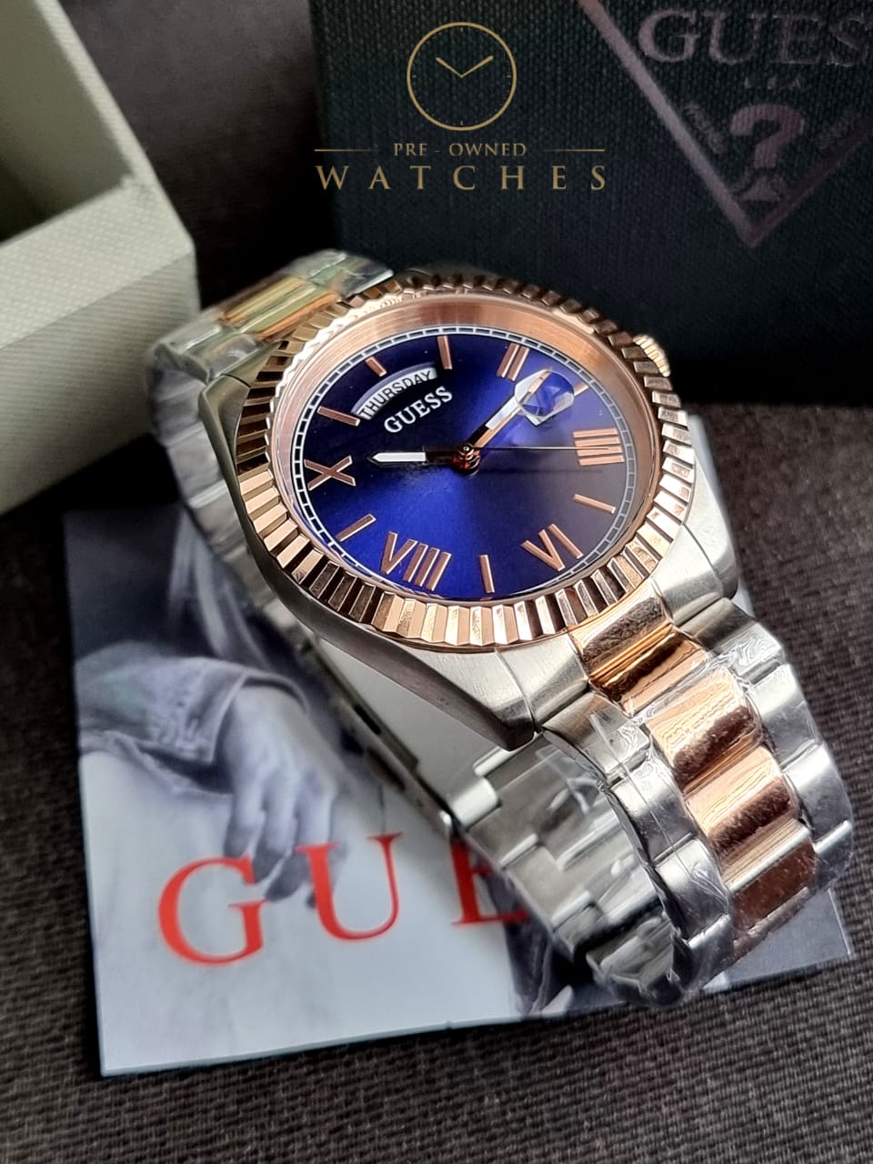 Guess Men’s Quartz Two Tone Stainless Steel Blue Dial 42mm Watch GW0265G12