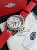 Fossil Women's ES4111 Riley Multifunction Red Leather Watch