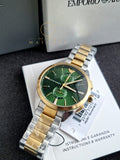 Emporio Armani Claudio Two-tone Stainless Steel Green Dial Chronograph Quartz Watch for Gents - AR11511