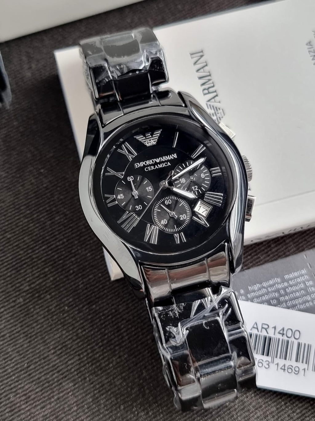 Emporio Armani Men’s Chronograph Quartz Stainless Steel Black Dial 43mm Watch AR1400