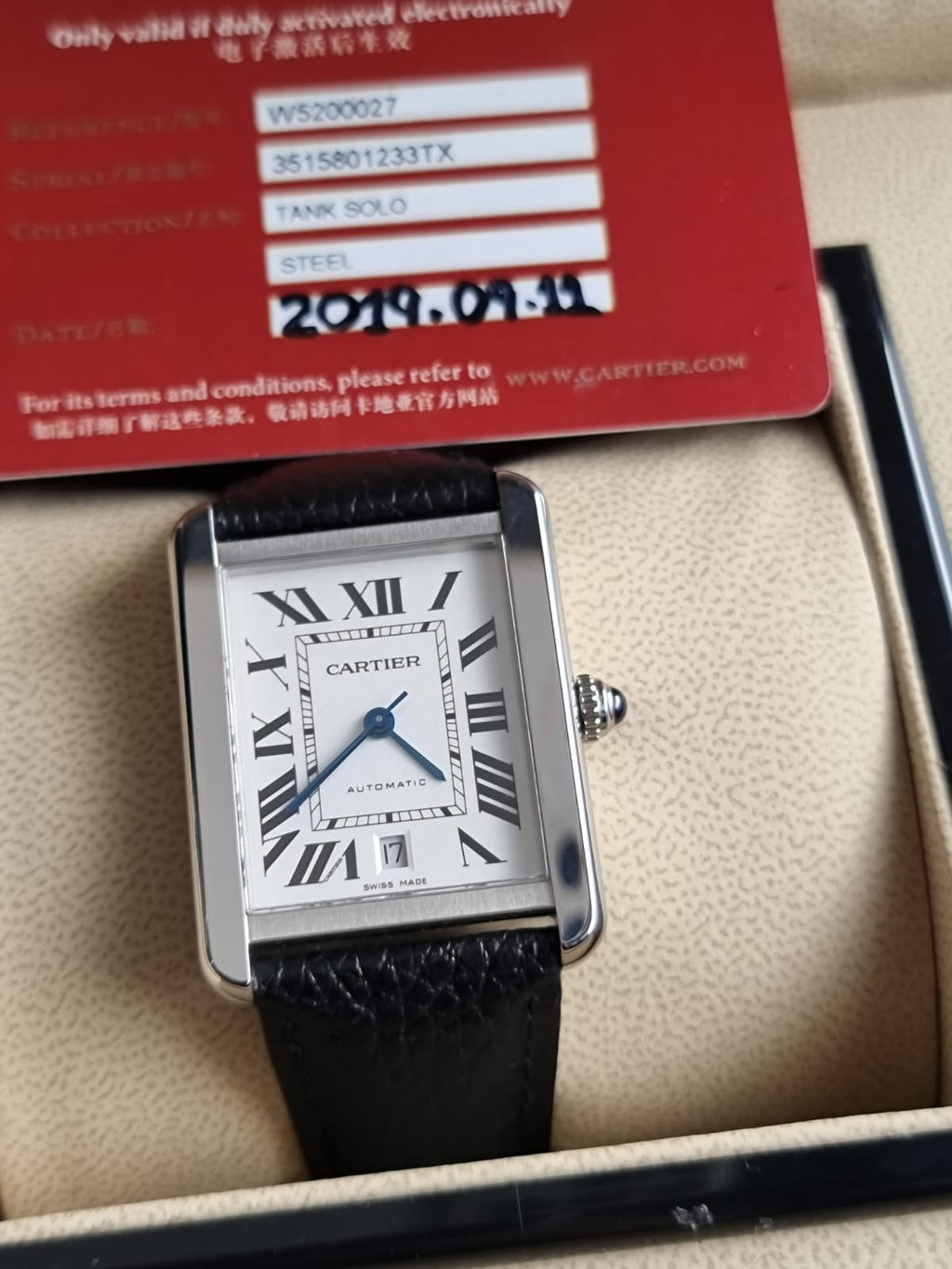 CARTIER Tank Solo XL Automatic Silver Dial Men's Watch Item No. W5200027
