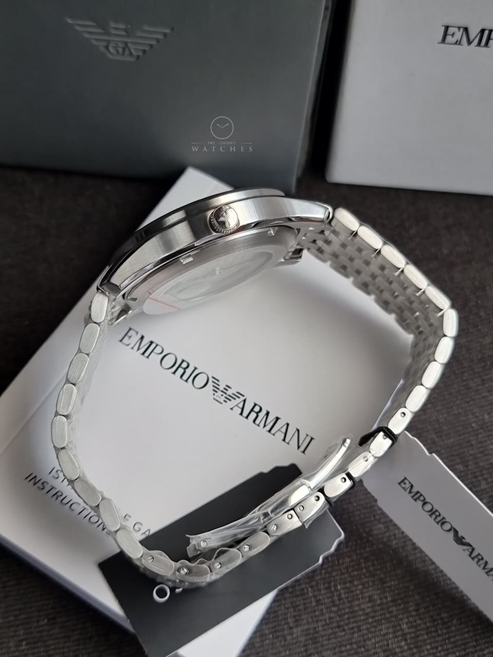 Emporio Armani Skeleton Silver Stainless Steel Green Dial Automatic Watch for Gents - Emporio Armani AR-60091