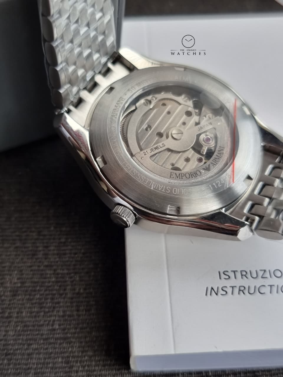 Emporio Armani Skeleton Silver Stainless Steel Green Dial Automatic Watch for Gents - Emporio Armani AR-60091