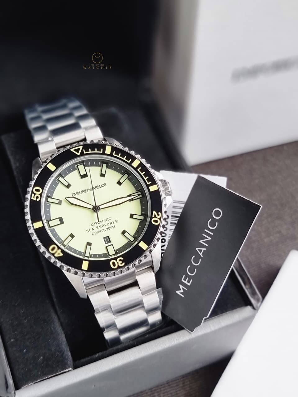 Emporio Armani Sea Explorer Automatic Stainless Steel Bracelet Diver’s Watch – 42.5 mm (AR60083)