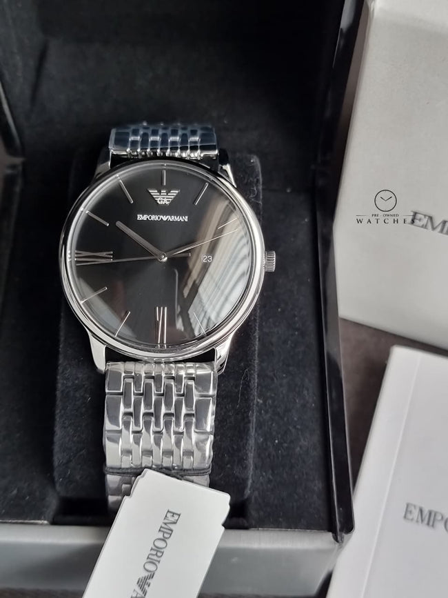 Emporio Armani AR11600 Minimalist Gents Watch – Sleek Black Dial & Steel Strap Hover Image