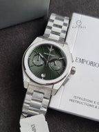 Emporio Armani Federico Silver Stainless Steel Green Dial Quartz Watch for Gents - AR11640