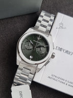 Emporio Armani Federico Silver Stainless Steel Green Dial Quartz Watch for Gents - AR11640