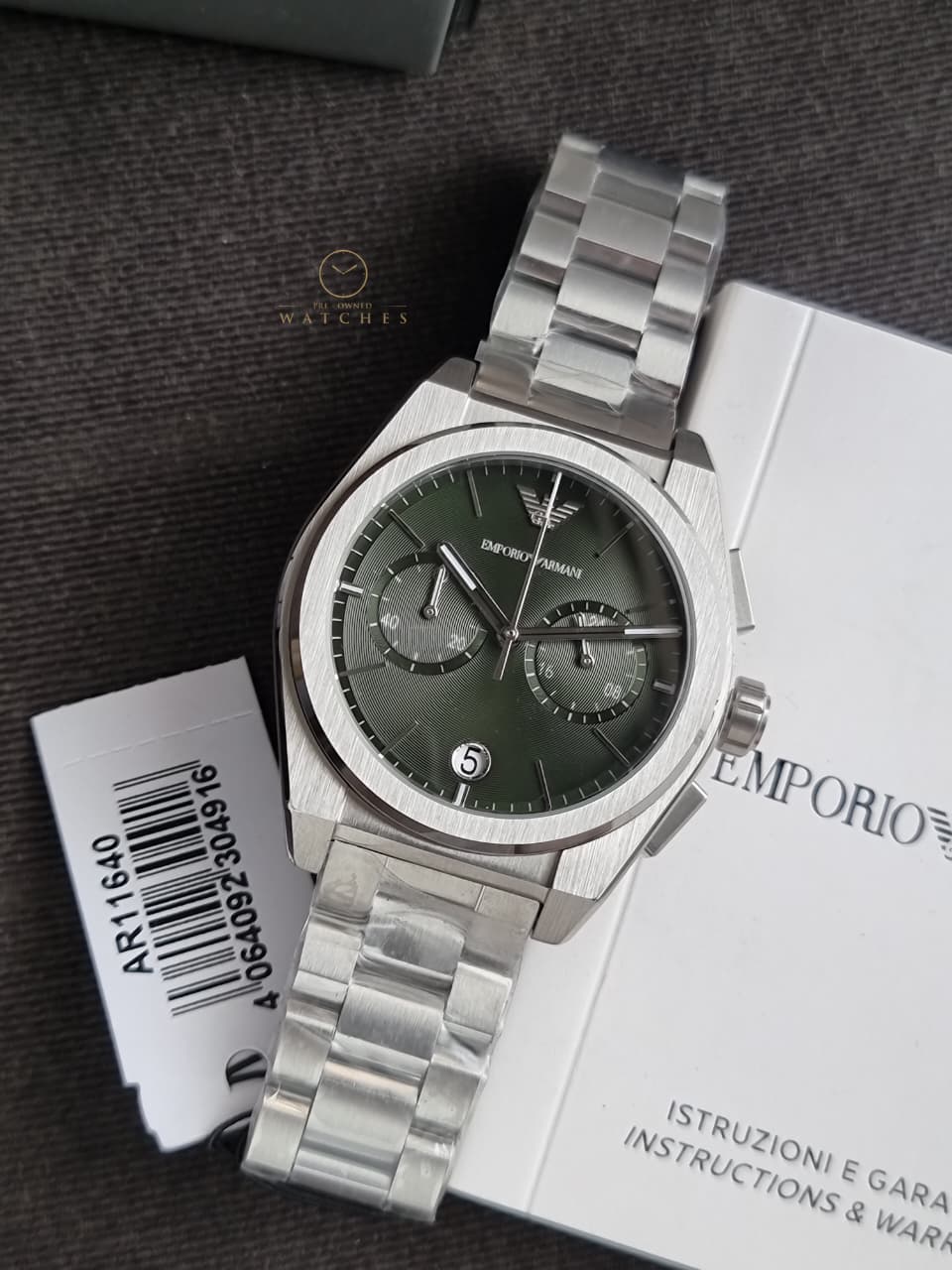 Emporio Armani Federico Silver Stainless Steel Green Dial Quartz Watch for Gents - AR11640