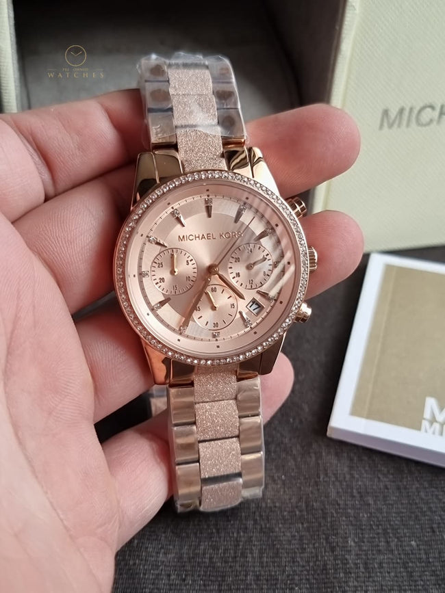 Michael Kors MK6598 Ladies Watch Gold Tone Chronograph Steel 38mm Hover Image