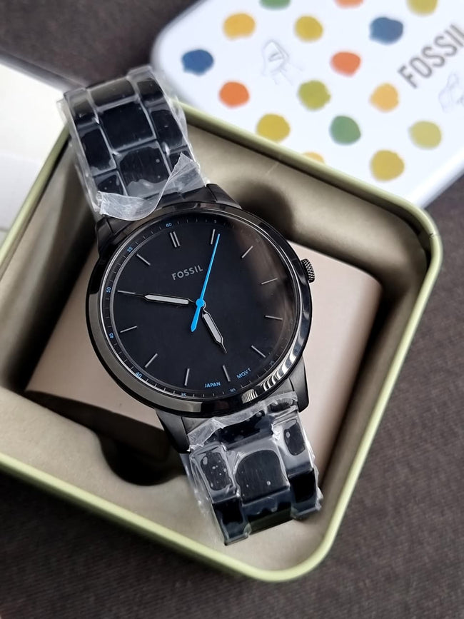 Fossil Minimalist Black Stainless Steel Black Dial Quartz Watch for Gents - FS5308 Hover Image