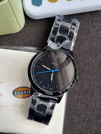 Fossil Minimalist Black Stainless Steel Black Dial Quartz Watch for Gents - FS5308