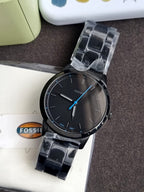 Fossil Minimalist Black Stainless Steel Black Dial Quartz Watch for Gents - FS5308
