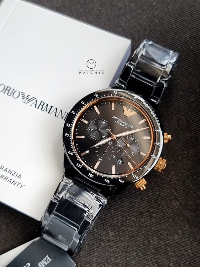 Emporio Armani Men’s Analogue Quartz Stainless Steel Black 43mm Watch AR70002 Hover Image