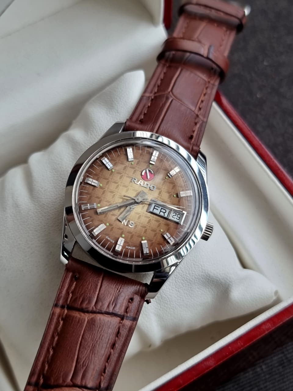 Vintage Rado Brown Dial Automatic Watch 34mm Men's Stainless Steel
