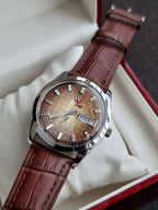Vintage Rado Brown Dial Automatic Watch 34mm Men's Stainless Steel
