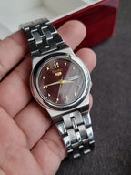 Seiko 5 Automatic Men's Watch – Maroon Dial, Stainless Steel, 35mm