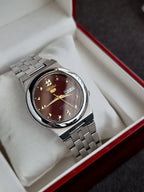 Seiko 5 Automatic Men's Watch – Maroon Dial, Stainless Steel, 35mm