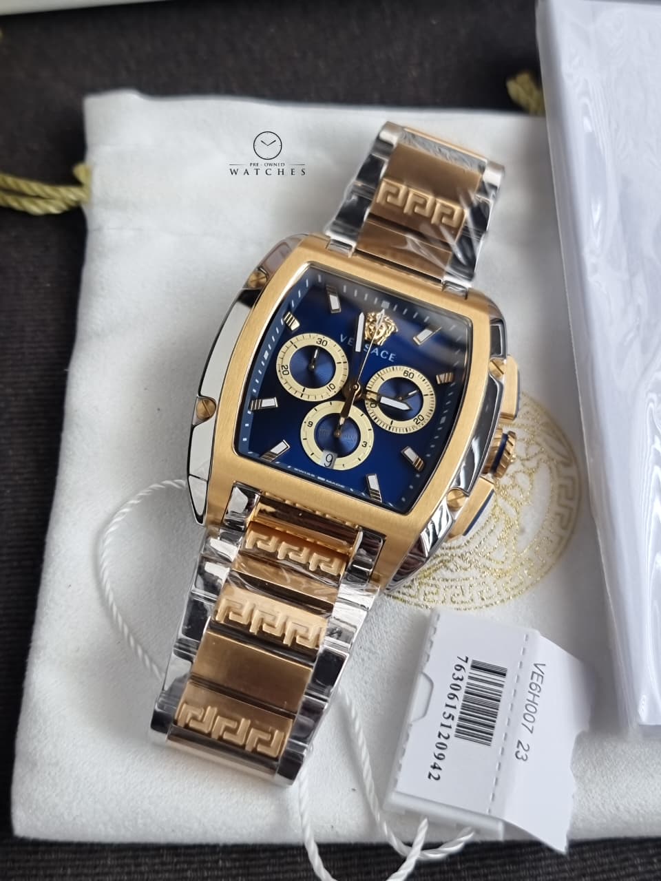 Versace Dominus VE6H00723 Men's Watch – Blue Dial Chronograph, Two-Tone Stainless Steel, Quartz