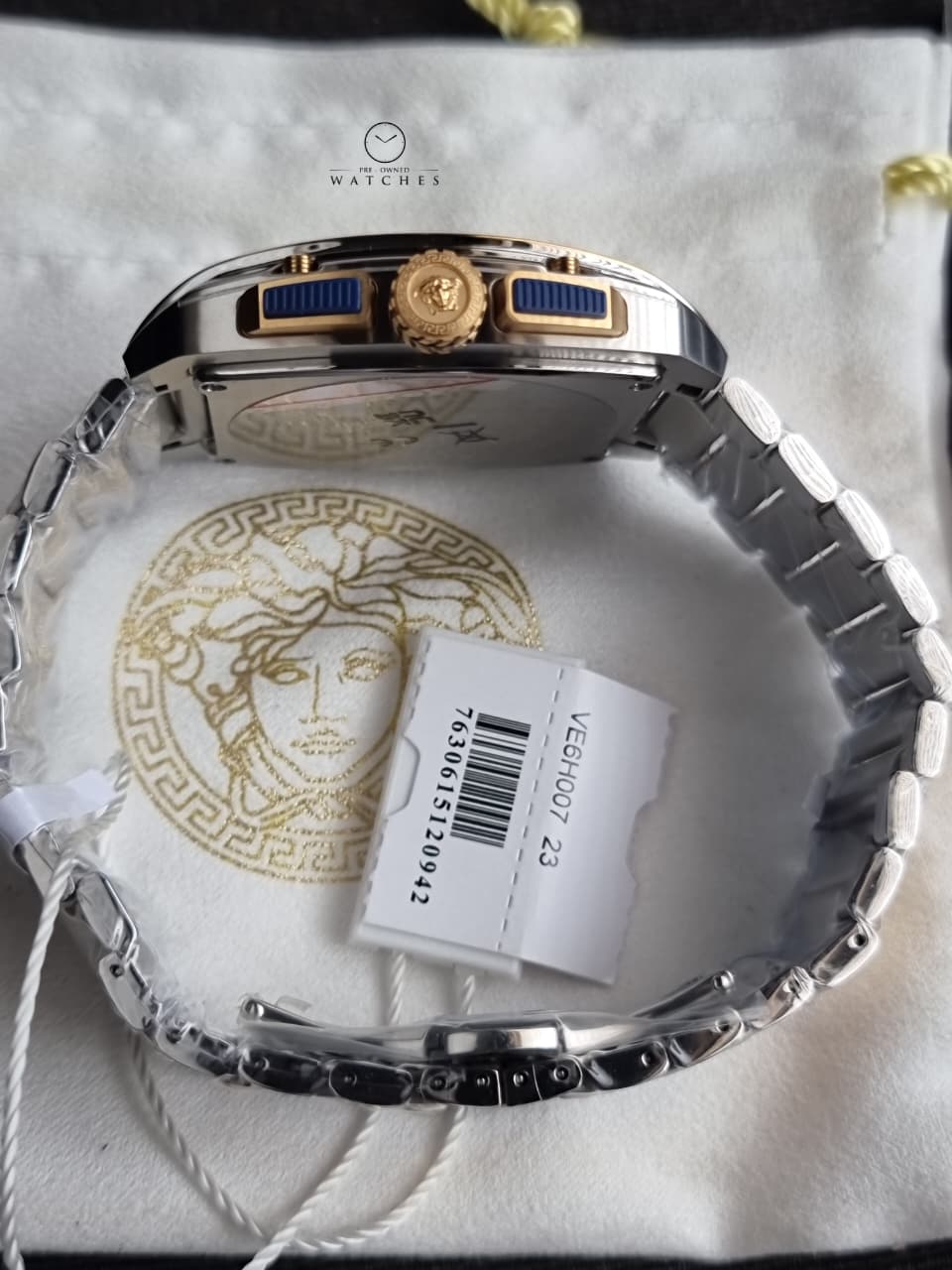 Versace Dominus VE6H00723 Men's Watch – Blue Dial Chronograph, Two-Tone Stainless Steel, Quartz