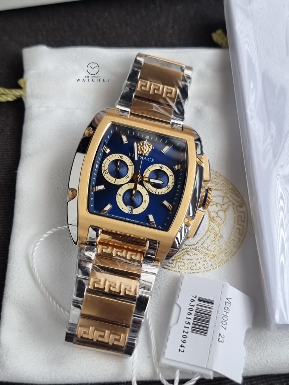Versace Dominus VE6H00723 Men's Watch – Blue Dial Chronograph, Two-Tone Stainless Steel, Quartz