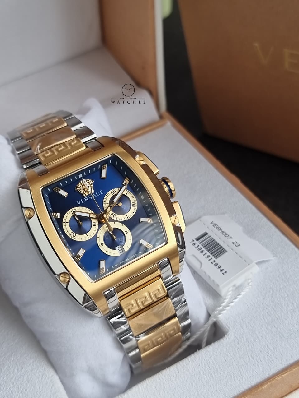 Versace Dominus VE6H00723 Men's Watch – Blue Dial Chronograph, Two-Tone Stainless Steel, Quartz