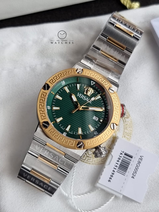 Versace Greca Logo Diver VE8G00524 Men's Watch – Green Dial, Two-Tone Stainless Steel, Quartz Main Image