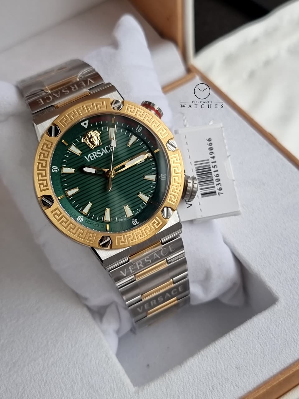 Versace Greca Logo Diver VE8G00524 Men's Watch – Green Dial, Two-Tone Stainless Steel, Quartz