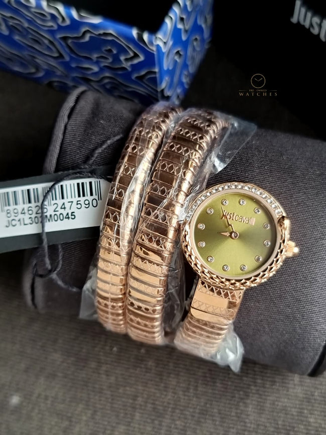 Just Cavalli Enchanting Snake JC1L302M0045 Women's Watch – Green Dial, Rose Gold Stainless Steel, Quartz Hover Image