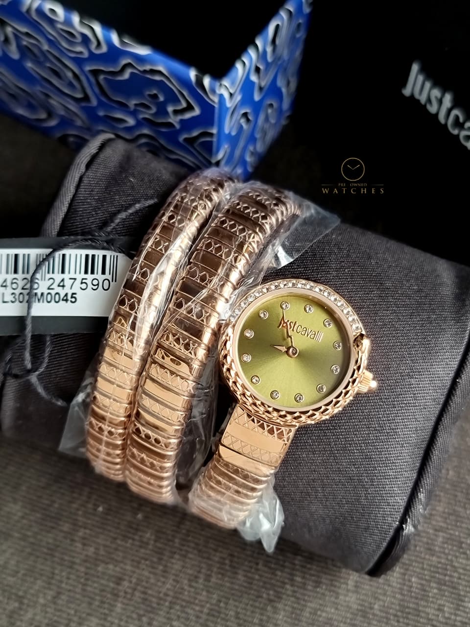 Just Cavalli Enchanting Snake JC1L302M0045 Women's Watch – Green Dial, Rose Gold Stainless Steel, Quartz