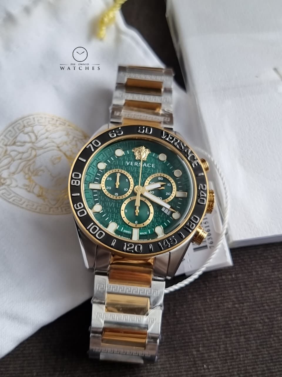 Versace Greca Dome VE6K00423 Men's Watch – Gold Tone, Round Dial, Quartz